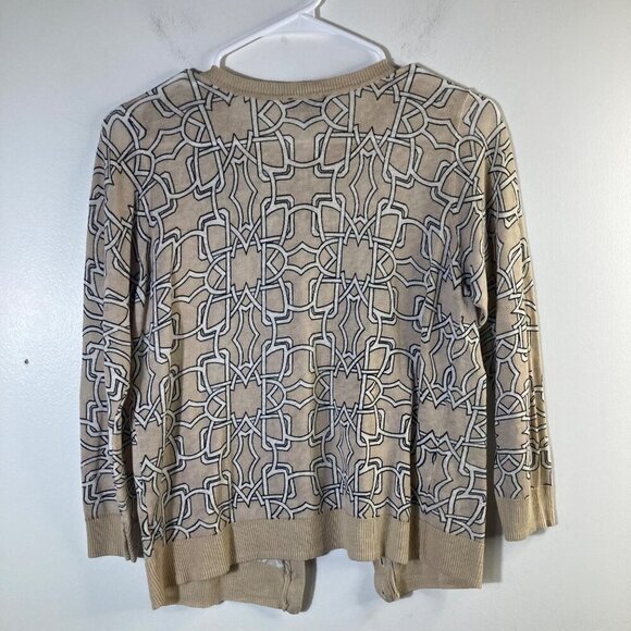 Womens The Limited Linen Blend Cropped Cardigan 3/4 Sleeve S Tan White Black Pat - Picture 2 of 9